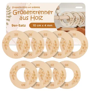 Holz Baby Kleidergrößenteiler | 9er Set Größen | Kleiderschrank Organizer für Babybekleidung | Kleidertrenner Kinderzimmer | Größenteiler Baby Kleiderschrank aus Holz | Geschenk für Neugeborene