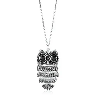 Elli Kette mit Anhänger Eule Glas Kristall Schwarz 925 Sterling Silber, Eule schwarz