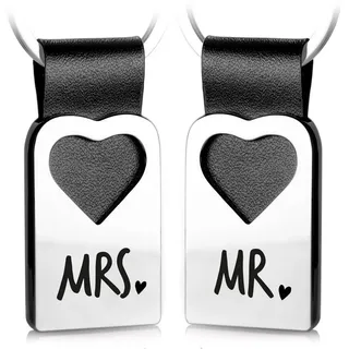 FABACH Herz Schlüsselanhänger mit Gravur aus Leder - Geschenke für Hochzeit, Heirat, Ehe - Hochzeitsgeschenke für Brautpaar Geschenk Ehepaar - Mr. Mrs.