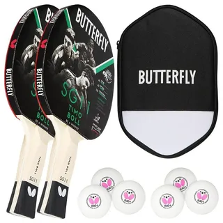 Butterfly Timo Boll 2 x SG11 Tischtennisschläger + Cell Case Tischtennishülle + 2 x 3*** ITTF R40+ Tischtennisbälle | Tischtennisschlägerset | Tischtennis Hobby Set