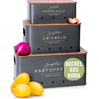 JUNGTHAL Kartoffel Aufbewahrungsbox | 3er Set | Aufbewahrung für Kartoffeln, Zwiebeln & Knoblauch | Zwiebeltopf, Kartoffelbox, Kartoffelkiste | Anthrazit