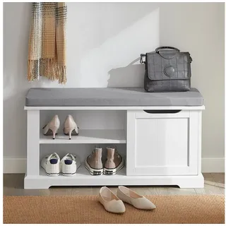 SoBuy FSR84-W Schuhbank mit 1 Tür Truhenbank Sitzbank mit Stauraum Garderobenbank Dielenbank Bettbank Schuhtruhe Sitzkommode bht ca.: 90x45x30cm - weiss - mdf