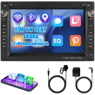 Ledio Bluetooth Autoradio mit Bildschirm für VW Golf 4 Polo MK3/4 9N T5 Passat B5 Seat Skoda, Doppel Din Auto Radio mit Navi WLAN FM Dab Radio, Apple Carplay, Android Auto, Android 14 GPS, 7 Zoll