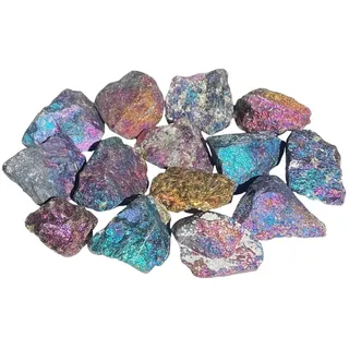 MKÖPKE Buntkupfer Rohsteine - 2er-Set Chalkopyrit Kupfererz bunte Regenbogenfarben | 25-35 mm
