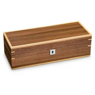 Hermann Jäckle - Uhrenbox Bernau I Uhren-Box für 5 Uhren I Uhrenbox Holz I Uhrenkasten braun mit Walnuss-Dekor I Uhrenaufbewahrung I Uhrenbox für Armbanduhren I Uhr-Box I abschließbare Uhrenbox