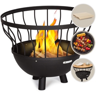 Blumfeldt Feuerschale für den Garten, Feuerschale mit Grillrost & Bambusdeckel für Feuerschale, Stahl Feuerschalen Klein, Wetterfeste Feuerstelle mit Grill, Kleine Feuerschale mit Grillring, 63cm Hoch
