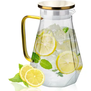 2 Liter Wasserkaraffe, Glaskaraffe mit Deckel, Glasflasche 2 L, Karaffe mit Deckel, Wasserkaraffe Glas, Wasserkanne mit Kühlung, Wasserkrug, Glaskrug Karaffe, Teekanne für DIY Getränke, Saft, Milch