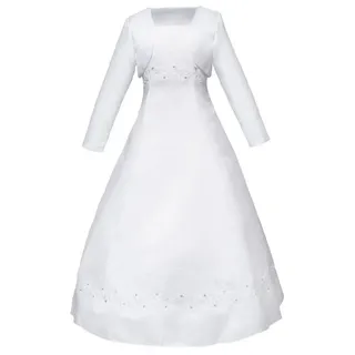 Märchenburg Satinkleid Tulpe-Kommunionkleid, Prinzessinnenkleid m. Bolero Jacke und Reifrock KOMMUNIONKLEID weiß 134