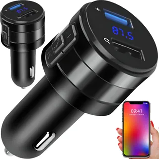 Bluetooth FM Transmitter für Auto USB Radio Adapter KFZ MP3 Freisprecheinrichtung mit QC 3.0 Dual Ladegerät Blau Leuchte Drahtloser Kfz-Empfänge...