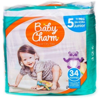 Baby Charm Super Dry Flex Pants | Windeln ohne den Einsatz von Chlor | Gr. 5 Junior | für Baby 11-25 kg | 1 x 34 Stück