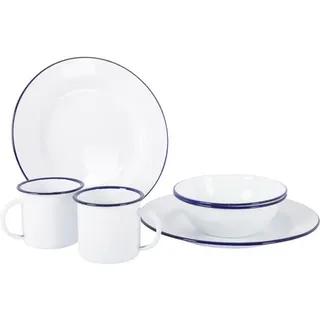Bo-Camp Emaille Geschirr-Set, 6-teilig, weiß/blau