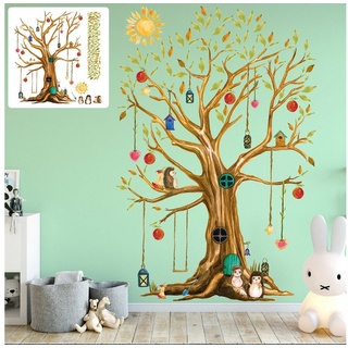 Sunnywall Wandtattoo XXL Wandtattoo Baumhaus Baum Igel Sunnywall EXKLUSIV Set Kinderzimmer bunt|braun