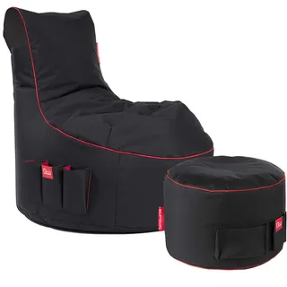GAMEWAREZ Gaming Sitzsack Bundle Classic - Fabric Crimson Thunder (Schwarz/Rot)