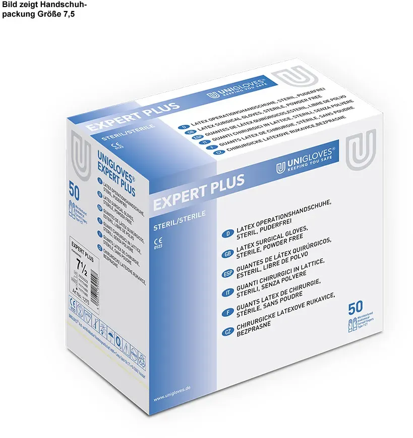 Expert Plus Latex OP-Handschuhe, puderfrei, steril, Gr. 7,5 (50 Stck.) UK = 4 Pa...