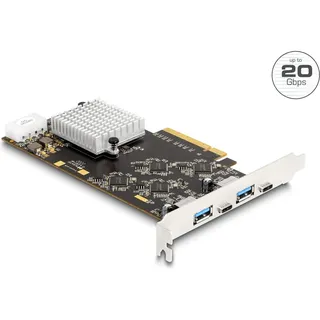 DeLock PCI Express x8 Karte mit 2 x USB 20 Gbps USB Type-CTM Buchse und 2 x USB 5 Gbps Typ-A Buchse, Kontrollerkarte