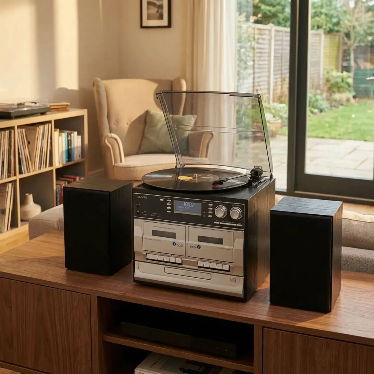 DAB+ Musikcenter mit Plattenspieler, CD, Doppelkassette, FM - USB-Aufnahme: Digitalisierung von Platten, CDs & Kassetten - All-in-One-Stereoanlage