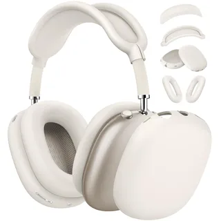 ensfomte Schutzhülle für Airpods Max Kopfhörer, Silikon-Ohrpolster-Hülle, Ohrmuschel-Abdeckung, Kopfbandabdeckungen, Zubehör für Apple AirPods Max (2024/2020) (USB-C/Lightning), 4-in-1, Stein