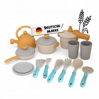 alldoro 60425 Küchenspielzeug Kinderküche, 14-TLG. Koch- & Geschirrset mit Töpfen, Pfanne, Teekanne & Zubehör, nachhaltiges Zubehör ab 3 Jahren