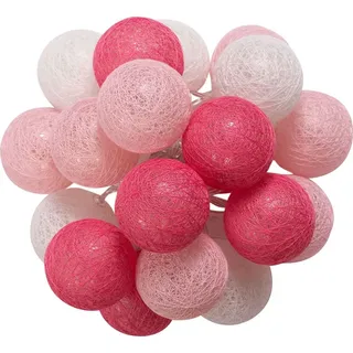 Idimex Lichterkette AMICI mit 20 Kugeln in weiß/rosa/pink, Lichtergirlande mit LED-Licht warmes weiß, Cotton Balls Girlande batteriebetrieben