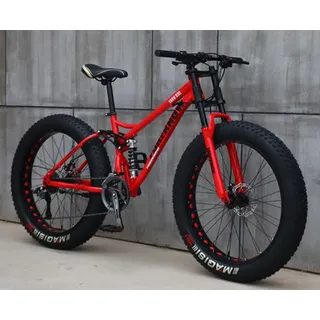 Kcolic Mountainbike 24/26 Zoll, Fatbike Für Erwachsene, 21 Gang Fahrrad, Rahmen Aus Kohlenstoffstahl, Doppelte Vollfederung, Doppelscheibenbremse C,24in