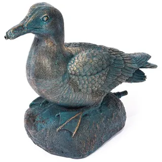 esotec Wasserspeier-Figuren Ente Samuel, Einzelfigur mit Schlauch, Teichfigur, Brunnenfigur, Wasserspiel für Wannen Miniteich oder Gartenteich, Quellstein, Polyresin 100772