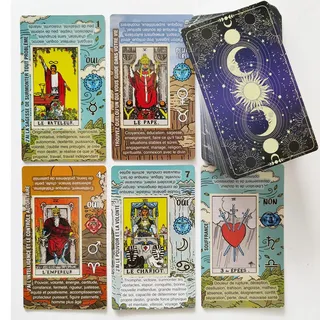 Tarotkarten Deutsch – Tarot Karten für Anfänger mit Bedeutungen auf den Karten – Ja oder Nein, Astrologie, Planeten und Chakren – Kein Handbuch erforderlich (Französisch)
