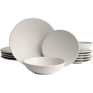 Echtwerk 18-teiliges Vintage Tafelservice, "Blanka" Nature-Design, für 6 Personen, Stilvolles Geschirrset mit Struktur aus Steingut mit 6 x Speiseteller, 6 x Beilagenteller, 6 x Suppenteller, Creme
