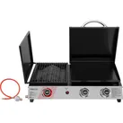 Royal Gourmet Tisch-Gasgrill 3 Brenner, 3 in 1 Tischgrill mit Grillen, Braten, Kochen, 8,5 kW Campinggrill mit Klappbare Seitenablage Schwarz & Silber - Schwarz/Silber