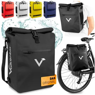Valkental Fahrradtasche Gepäckträgertasche, Rucksack und Umhängetasche, 3in1 - wasserdicht & reflektierend 25 L schwarz