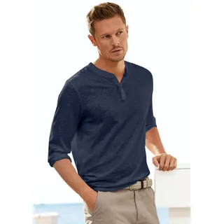 H.I.S. H.I.S Henleyshirt Langarm, Shirt mit Knopfleiste aus strukturierter Baumwoll-Qualität blau