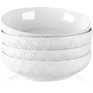 NUTRIUPS 20.6cm Pastateller 4er Set, 1200ML Weiße Nudelteller, Tiefe Pasta Schalen Keramik, Salat Schalen - Mikrowelle & Spülmaschinenfest