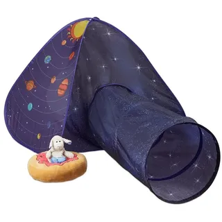 Relaxdays Spielzelt Weltraum, mit Spieltunnel, Kinderzelt drinnen & draußen, Krabbelzelt, hbt 90x170x100 cm, bunt