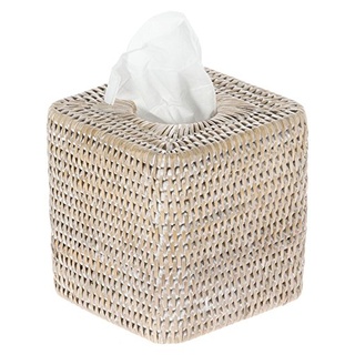 Kouboo La Jolla Rattan Square Tissue Box Cover, White Wash, Wicker, 13.97 x 13.97 x 14.61 cm
