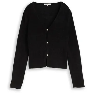 TOM TAILOR DENIM Damen Cardigan mit V-Ausschnitt, schwarz, Uni, Gr. XL