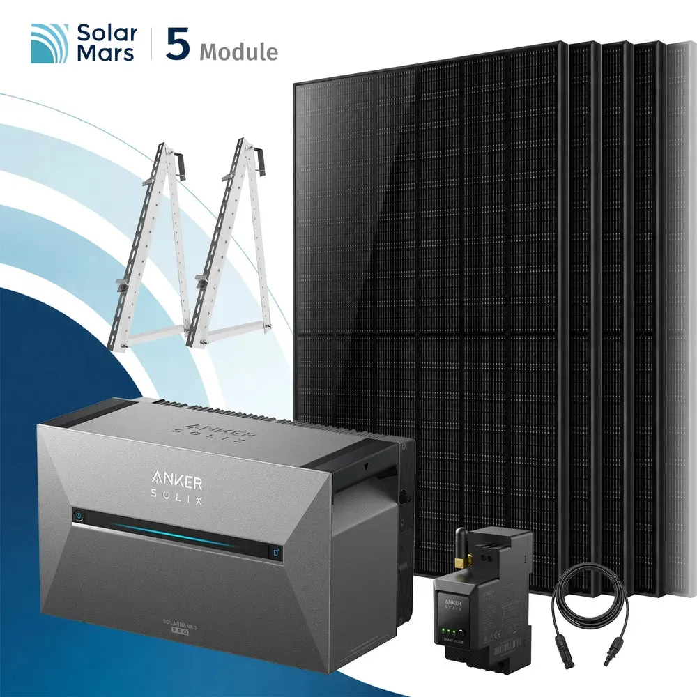 Anker SOLIX Solarbank 3 E2700 Pro Balkonkraftwerk Speicher mit 500Wp Solarmodul und MC4 Solarkabel Set - 2500Wp ‚Äì 5 Module / Ohne Erweiterungsakku / Balkon