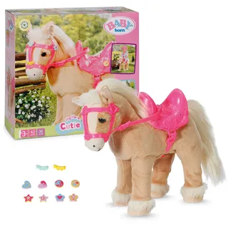 Zapf BABY born, My Cute Horse, interaktives Pferd mit Lauf- und Soundfunktion, Plüsch, rosa Sattel und Zaumzeug sowie Pins zum Dekorieren, 840627 Zapf Creation