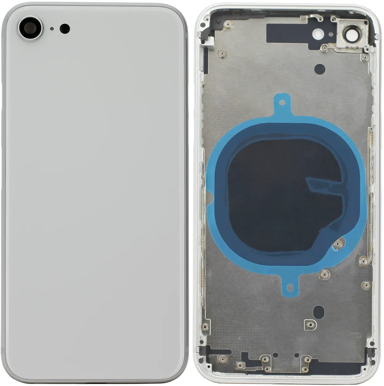 Graues Cover (ohne Logo) für Rückseite, inkl. Tastenset und SIM-Halter, passend für iPhone 8