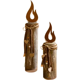 Säule "Flammendes Herz", im 2er Set Kerzen Deko Holz