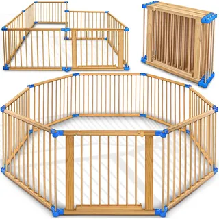 KIDUKU Kiduku® 7,2 Meter Laufgitter blau XXL klappbar inkl. Tür, bestehend aus 8 Elementen, individuell formbar Laufstall Absperrgitter