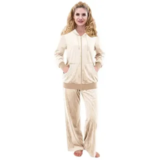 M-Diamant Hausanzug Hausanzug Hausanzüge Nicki Hausanzug Trainingsanzug Freizeitanzug beige 44/46