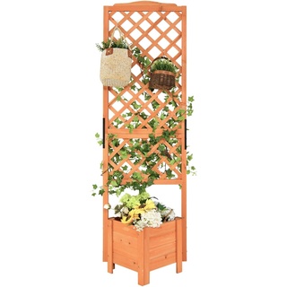 Goplus Blumenkasten mit Rankgitter, Hochbeet mit Spalier, Pflanzkasten mit Rankhilfe, Gartenspalier für Kletterpflanzen Blumen