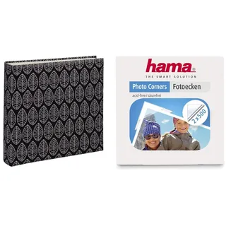 Hama Fotoalbum La Fleur (Jumbo Album mit 100 schwarzen Seiten, für 400 Fotos im Format 10x15, 30x30) schwarz & Fotoecken 1000 Stück (Foto Klebepads selbstklebend, Spenderbox 2x 500 Stück), transparent