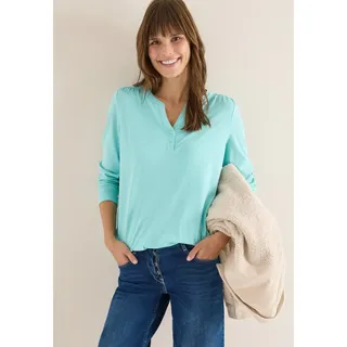 CECIL Tunikashirt Split Neck mit Knopfdetail blau M (40)