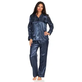 normann Satin Pyjama Streifendessin - innen angeraut 251 201 94 010, Größe:52/54, Farbe:Marine - 52