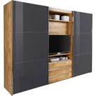 Schwebetürenschrank WIMEX "Magic by fresh to go", grau (plankeneichefarben, außentüren grauglas), B:300cm H:236cm T:65cm, Schränke, tolles EXTRA: mit drehbarem TV-Element, Fronten aus Glas, Topseller