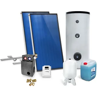 Solar-Paket für Brauchwasser 2x AMP 2.0 Flachkollektor 4,02 qm 300 Liter Solar-Brauchwasserspeicher Schrägdachmontage