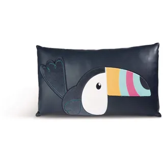 Nici Kissen Tukan rechteckig 43x25cm Kunstleder mit Plüschapplikationen