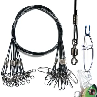 Steinn 10 Stücke Stahlvorfächer | Edelstahl Vorfächer Stahl Stahlvorfach | 50cm Lang 3.5g Schwarz | Angeln Vorfach Hecht Angelvorfächer Angelzubehör mit Wirbel für Raubfische