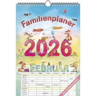 ALPHA EDITION GmbH & Co. KG Familienplaner Cartoon 2026- Bildkalender 23,7x34 cm / 1 Seite - Kalender mit Platz für Notizen - mit vielen Zusatzinformationen - Wandkalender