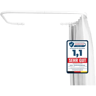 Sasko Duschvorhangstange Duschstange Duschvorhang U-Form Asymmetrisch Aluminium Stabile Belastbarkeit 25 kg Gardinenstange für Vorhang für Badewanne & Dusche Wandmontage - Weiß - 60x110x60 cm